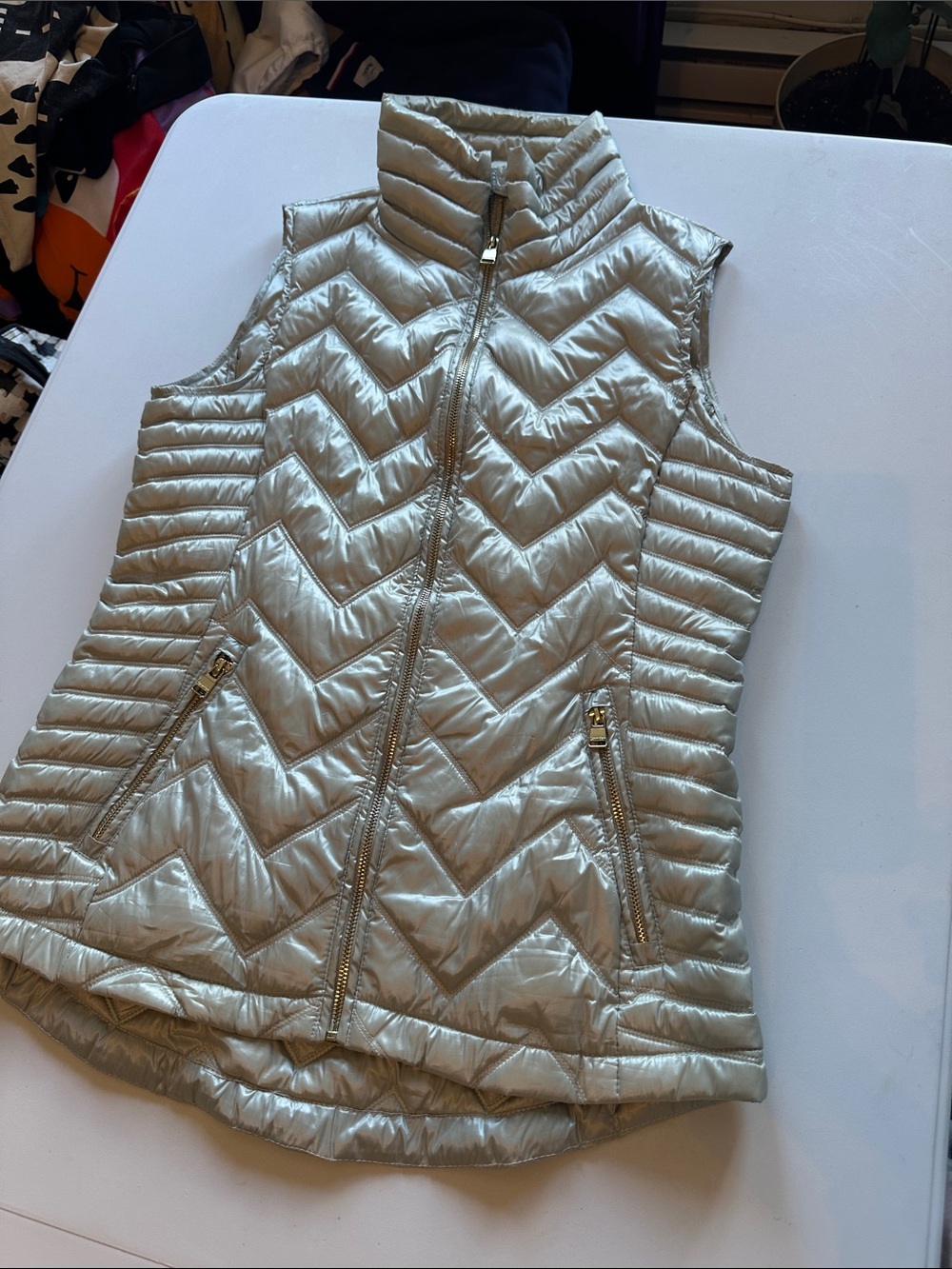 Calvin Klein Duck down Metallic Silver Puffer Vest